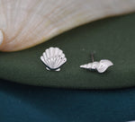 Mismatched Tiny Seashell Stud Earrings in Sterling Silver, Asymmetric Shell Earrings