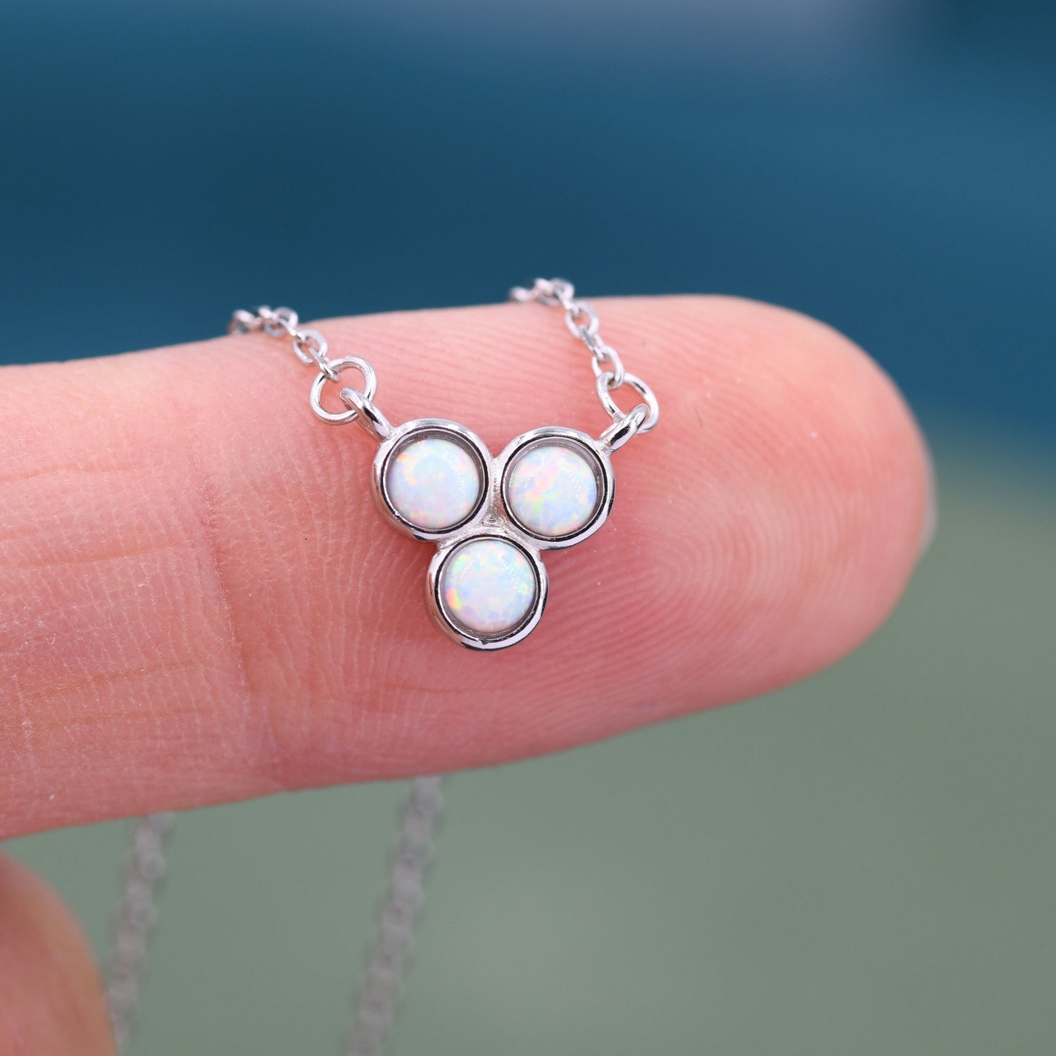 White Opal Trio Pendant Necklace