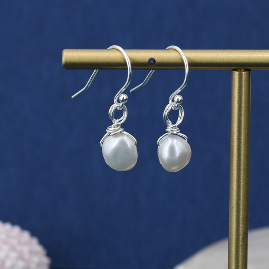 Irregular Shaped Baroque Pearl Dangle Drop Earrings in Sterling Silver, Detachable Petal Pearl 10mm Hook Earrings, Keshi Pearls