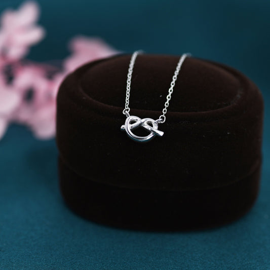 Sterling Silver Little Heart Knot Pretzel Pendant Necklace, Tiny Heart Necklace, Pretzel Necklace, Heart Knot Necklace