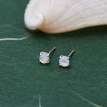 Sterling Silver Mother of Pearl Stud Earrings, 4mm, Genuine tiny mother of pearl Stud, Natural Shell Earrings, 4 Prongs, Minimalist Style