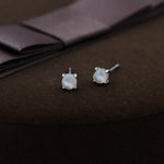 Sterling Silver Mother of Pearl Stud Earrings, 4mm, Genuine tiny mother of pearl Stud, Natural Shell Earrings, 4 Prongs, Minimalist Style