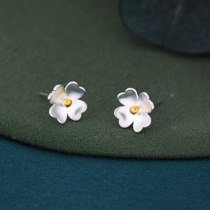 Buttercup Flower Stud Earrings in Sterling Silver, Blossom Earrings, Sand Blasted Finish, Nature Inspired Earrings