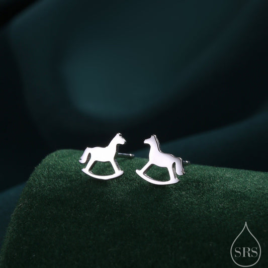 Tiny Rocking Horse Stud Earrings in Sterling Silver, Silver or Gold or Rose Gold, Sterling Silver Rocking Horse Earrings