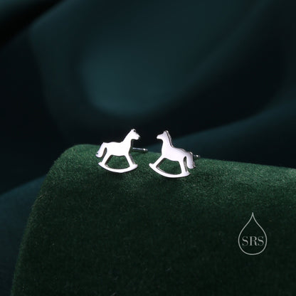 Tiny Rocking Horse Stud Earrings in Sterling Silver, Silver or Gold or Rose Gold, Sterling Silver Rocking Horse Earrings