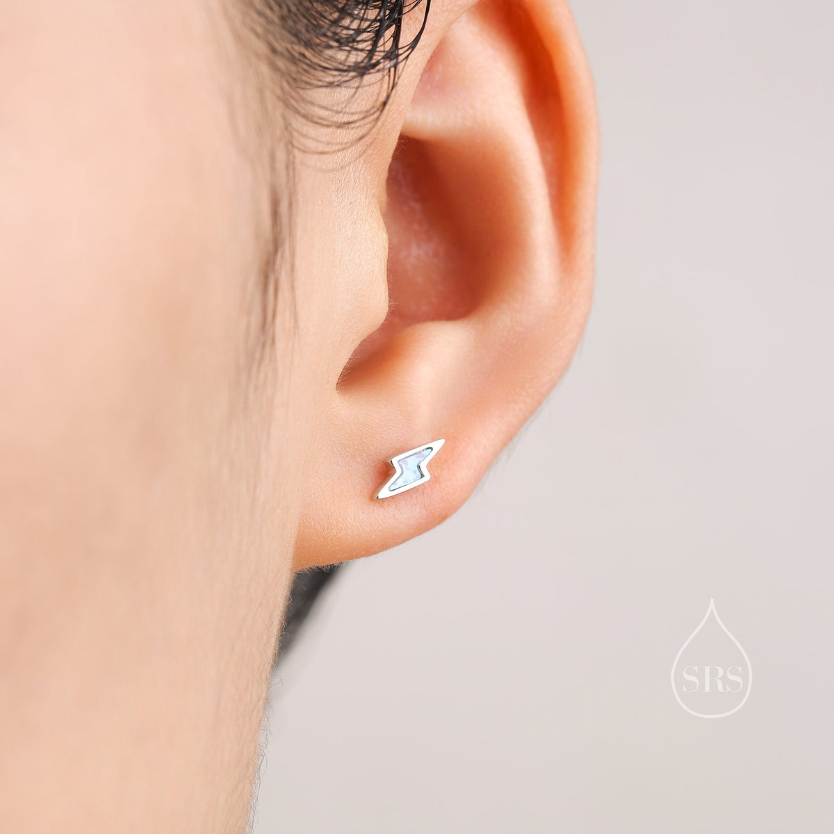 Extra Tiny Opal Lightning Bolt Stud Earrings in Sterling Silver, Silver or Gold, White Opal or Blue Opal, Lightning Bolt Earrings