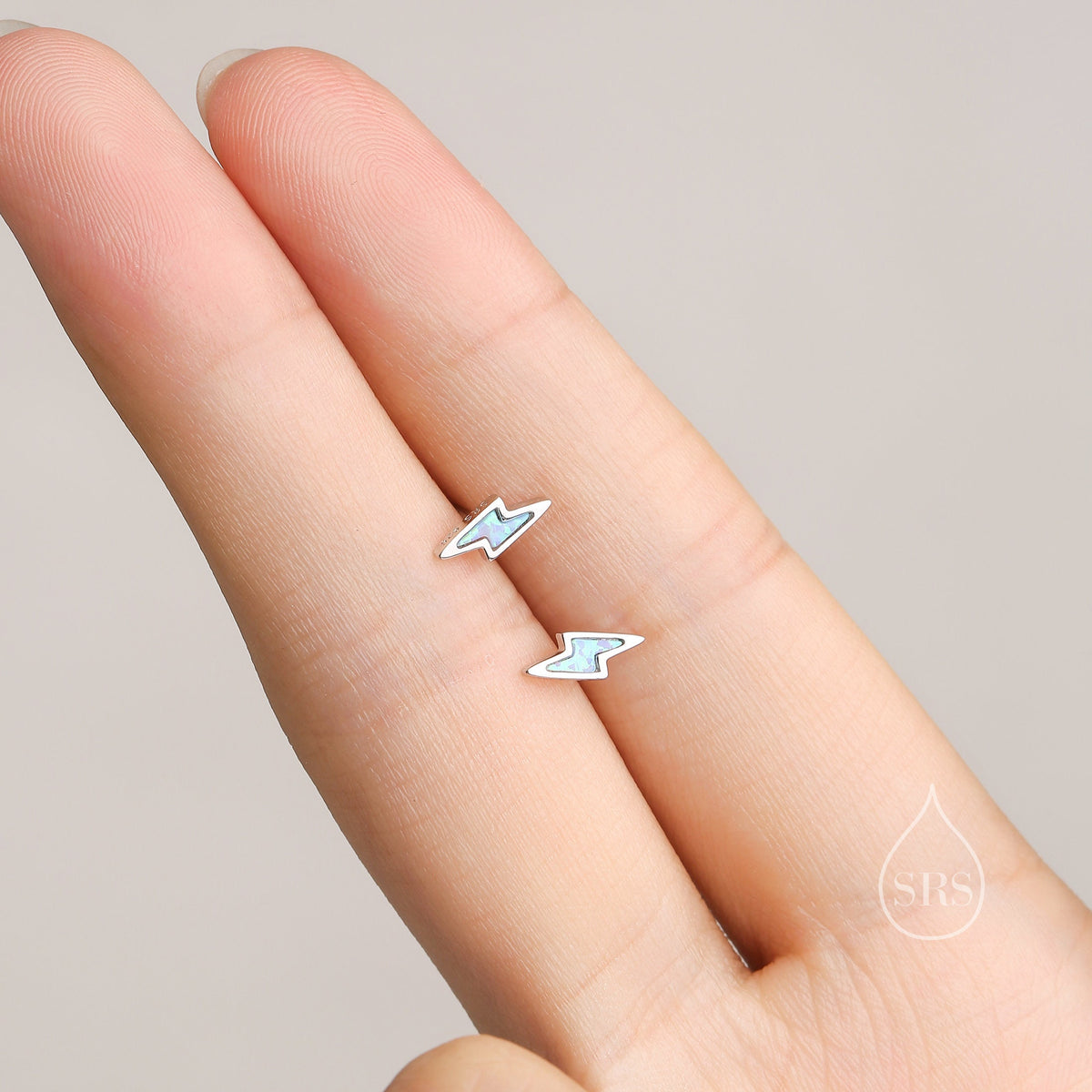 Extra Tiny Opal Lightning Bolt Stud Earrings in Sterling Silver, Silver or Gold, White Opal or Blue Opal, Lightning Bolt Earrings