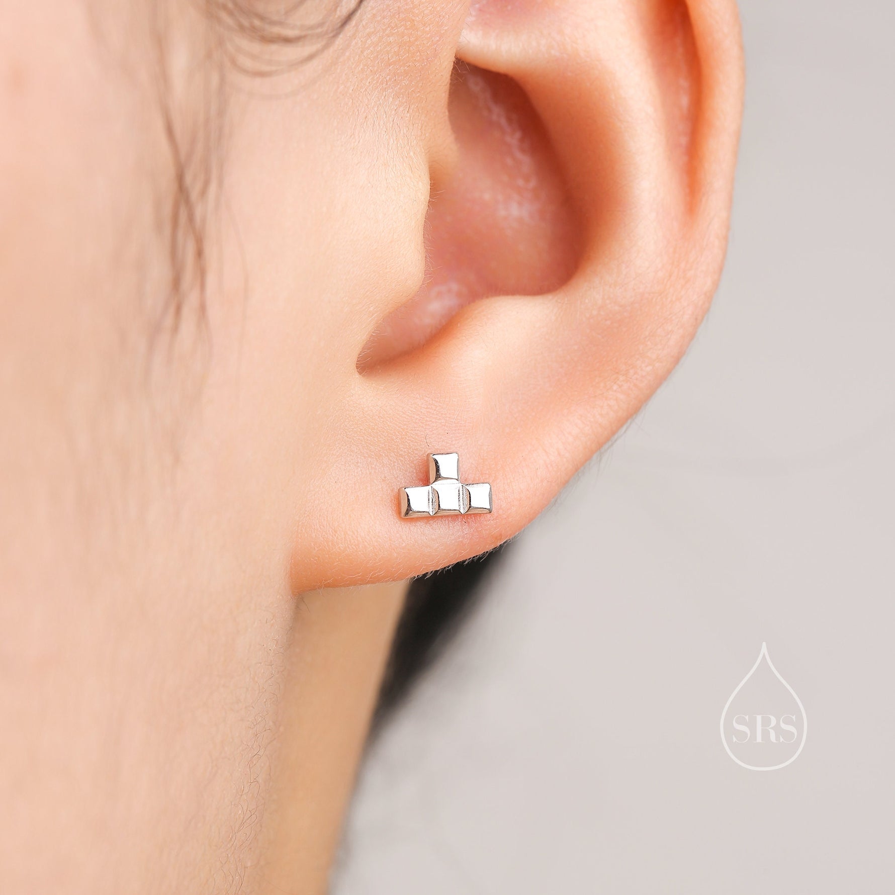 Retro Game Block Stud Earrings in Sterling Silver, Silver or Gold or Rose Gold, Sterling Silver Geometric Game Block Earrings