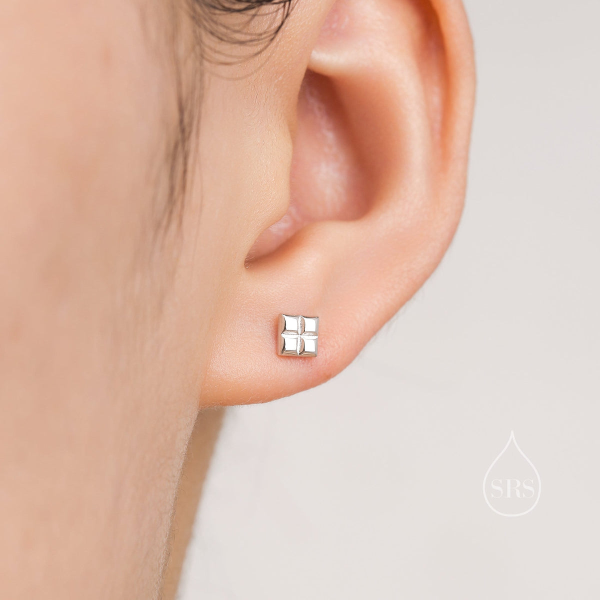 Retro Game Block Stud Earrings in Sterling Silver, Silver or Gold or Rose Gold, Sterling Silver Geometric Game Block Earrings