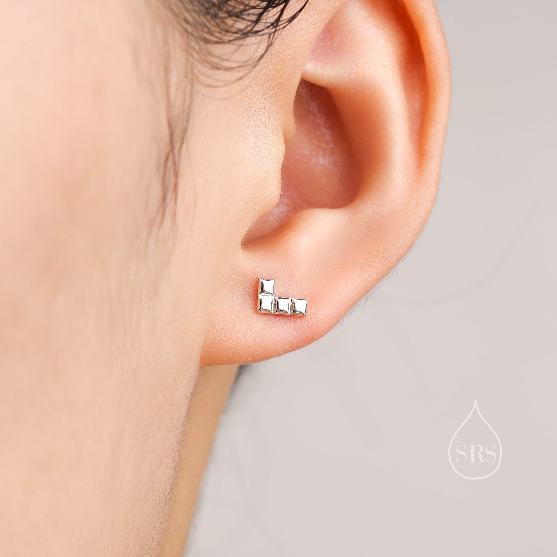 Retro Game Block Stud Earrings in Sterling Silver, Silver or Gold or Rose Gold, Sterling Silver Geometric Game Block Earrings