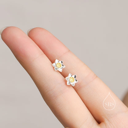 Daffodil Stud Earrings in Sterling Silver, Tiny Flower Earrings, Small Daffodil Earrings, Forget-me-not Stud, Birth Flower for March