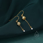 Asymmetric Lily of the valley with Dangle Pearl Dangle Earrings in Sterling Silver, Lily of the Valley Flower Dangle Earrings