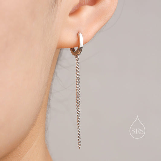 Sale! Dangling Chain Huggie Hoop Earrings,  Hoop with Dangle Chains, Chained Hoop Earrings, Silver, Gold or Rose Gold