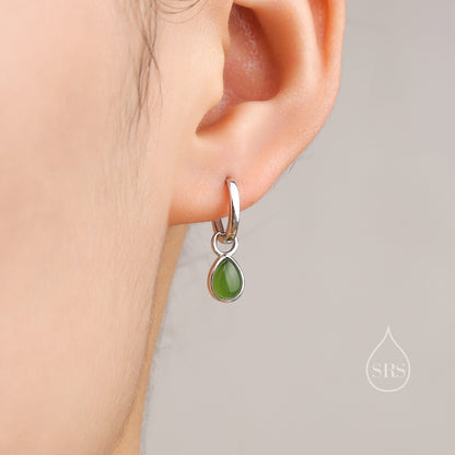 Charms for Huggie Hoops, Sterling Silver Droplet Charms for Earrings, Detachable, Silver or Gold, Customizable with Various Stone Options