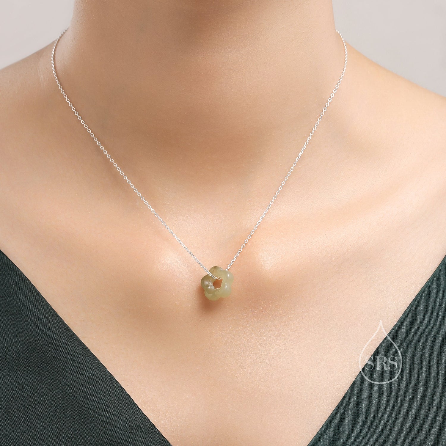 Jade Flower Pendant Necklace