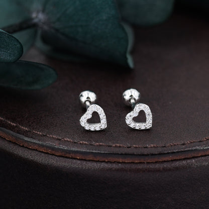 Small Pair of Open Heart Stud Earrings in Sterling Silver, Rose Gold, Silver, Screw Back Earrings - helix, cartilage, conch, tragus