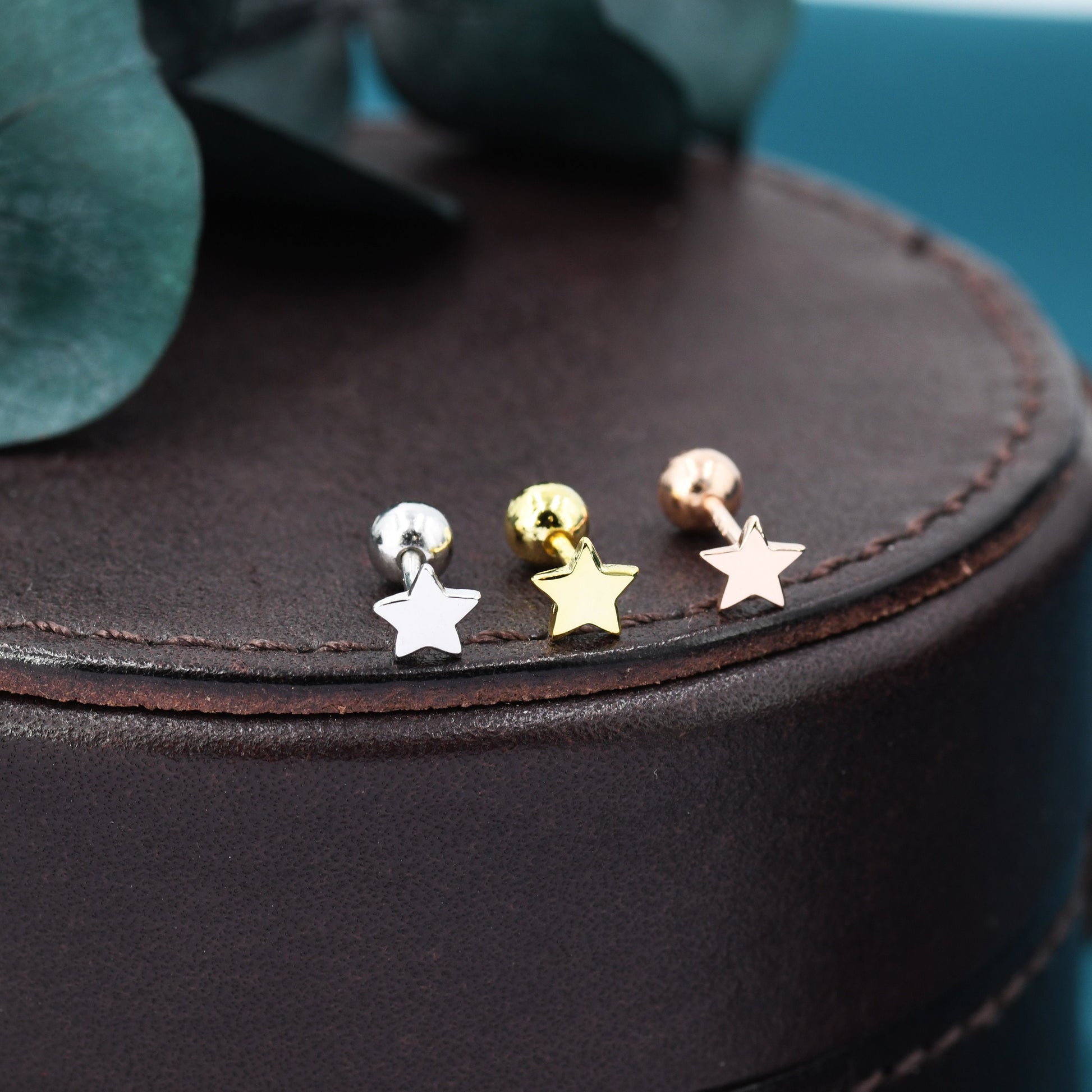 Small Pair of Star Screw Back Earrings in Sterling Silver, Rose Gold and Silver, Screw Back Earrings - helix ,cartilage , conch, tragus