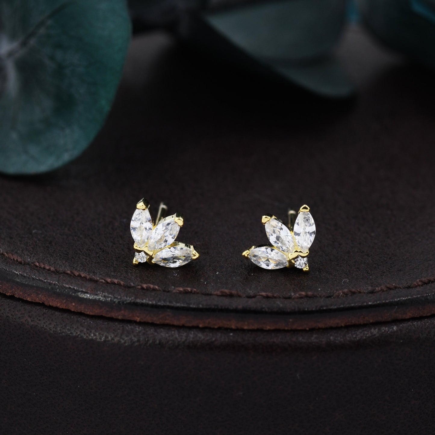 Sterling Silver CZ Marquise Cluster Stud Earrings,  Gold or Silver, Marquise Fan Stud, CZ Crown Stud, Three Marquise Stud