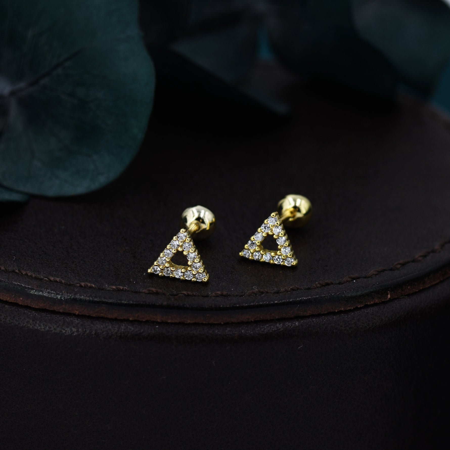 Small Pair of Open Triangle Stud Earrings in Sterling Silver, Rose Gold, Silver, Screw Back Earrings - helix, cartilage, conch, tragus