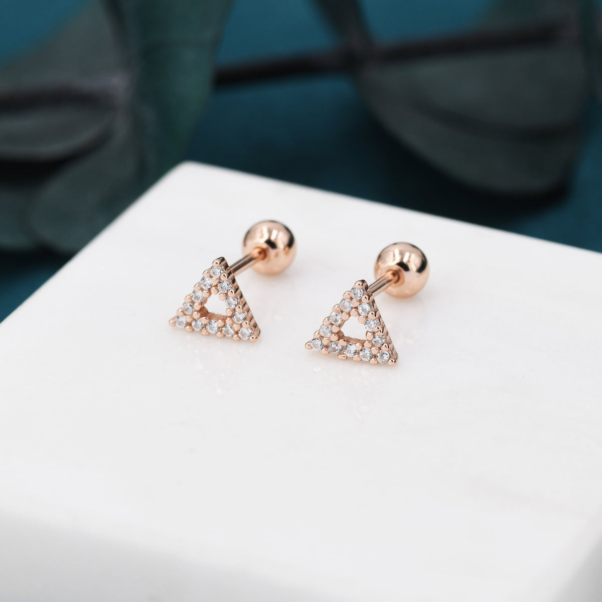 Small Pair of Open Triangle Stud Earrings in Sterling Silver, Rose Gold, Silver, Screw Back Earrings - helix, cartilage, conch, tragus