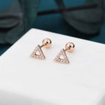 Small Pair of Open Triangle Stud Earrings in Sterling Silver, Rose Gold, Silver, Screw Back Earrings - helix, cartilage, conch, tragus