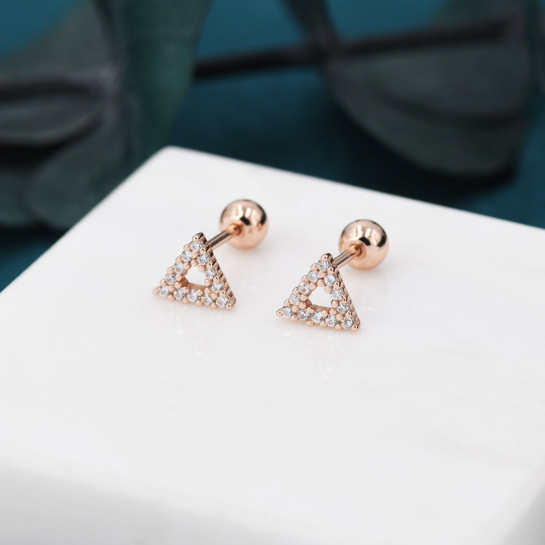 Small Pair of Open Triangle Stud Earrings in Sterling Silver, Rose Gold, Silver, Screw Back Earrings - helix, cartilage, conch, tragus