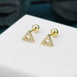 Small Pair of Open Triangle Stud Earrings in Sterling Silver, Rose Gold, Silver, Screw Back Earrings - helix, cartilage, conch, tragus