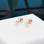 Small Pair of Star Stud Earrings in Sterling Silver, Rose Gold and Silver, Screw Back Earrings - helix ,cartilage , conch, tragus