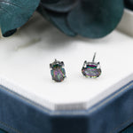 Mystic Topaz Crystal Stud Earrings in Sterling Silver, Oval Cut Peacock Crystals,Stunning Green, Blue and Purple Colour