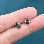 Mystic Topaz Crystal Stud Earrings in Sterling Silver, Oval Cut Peacock Crystals,Stunning Green, Blue and Purple Colour