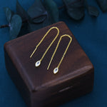 Tiny Marquise CZ Threader Earrings in Sterling Silver, Silver or Gold, Marquise Cut CZ Ear Threaders, Sparkly Threaders