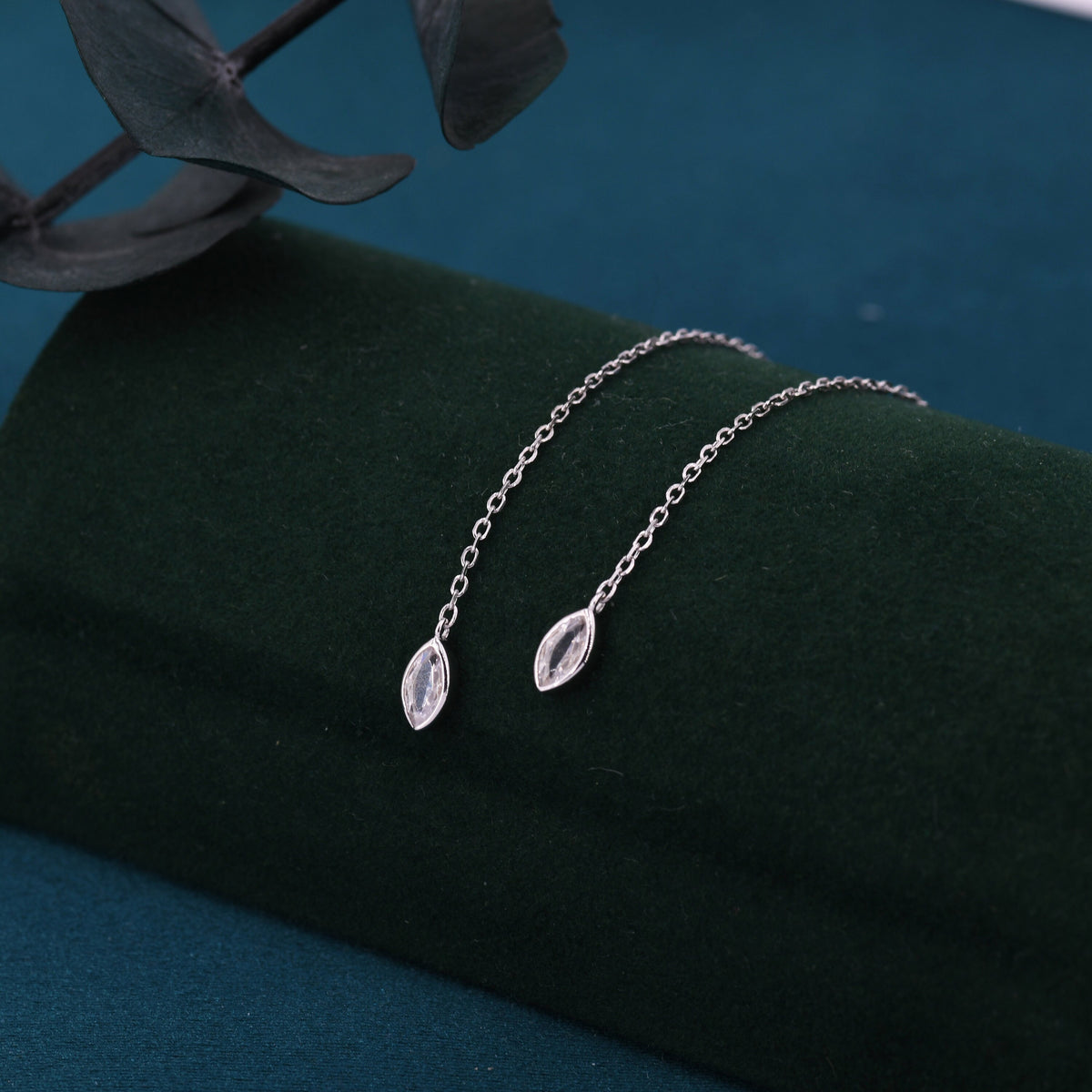 Tiny Marquise CZ Threader Earrings in Sterling Silver, Silver or Gold, Marquise Cut CZ Ear Threaders, Sparkly Threaders