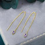 Tiny Purple Marquise CZ Threader Earrings in Sterling Silver, Silver or Gold, Marquise Cut CZ Ear Threaders, Sparkly Threaders