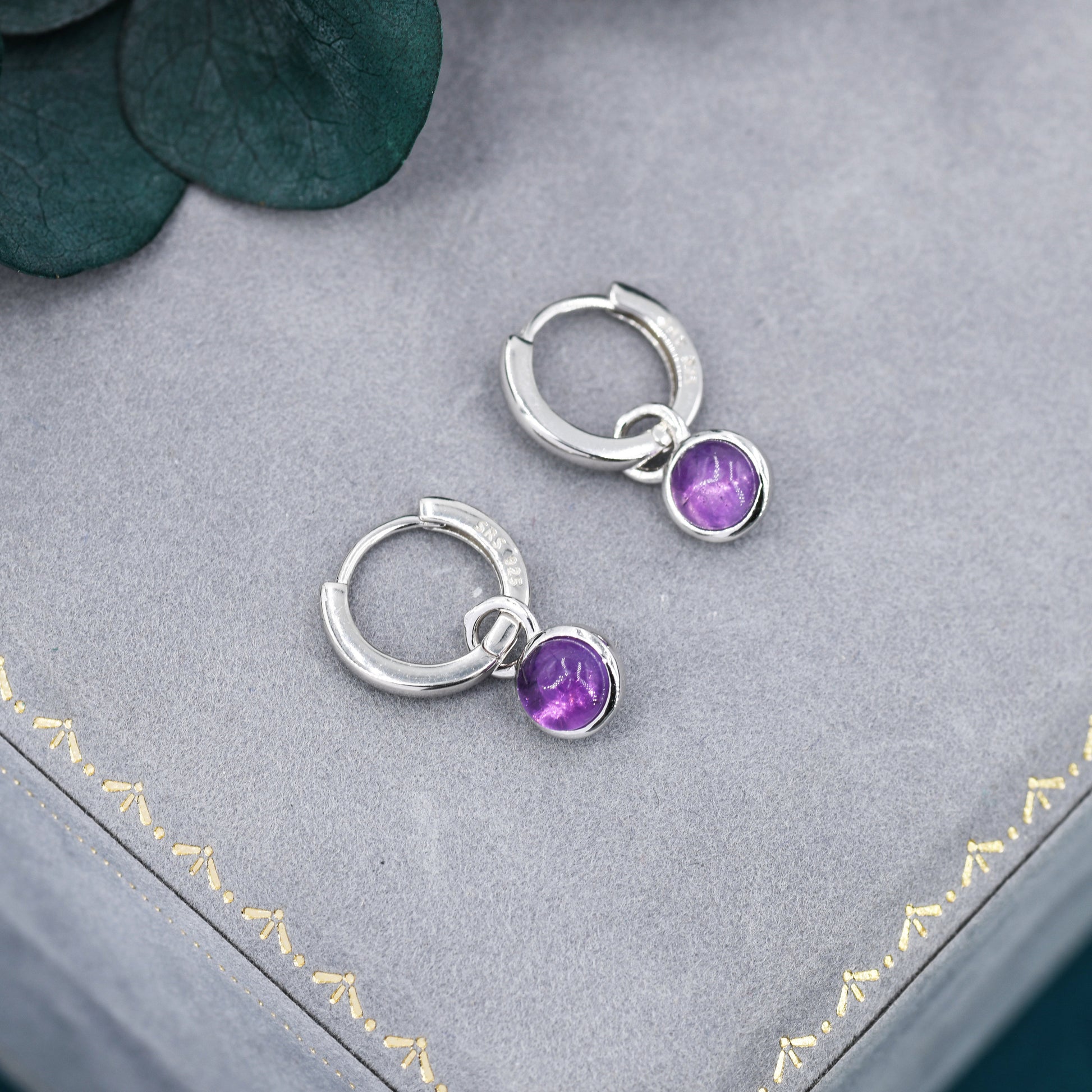 Genuine Amethyst Hoop Earrings in Sterling Silver, Detachable Natural Amethyst Coin Dangle Hoop Earrings, Interchangeable