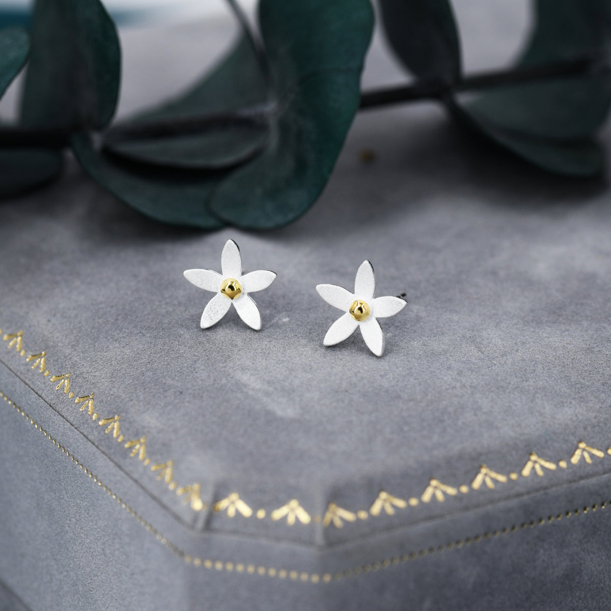 Jasmine Flower Stud Earrings in Sterling Silver - Cute Flower Blossom Earrings - Fun, Whimsical