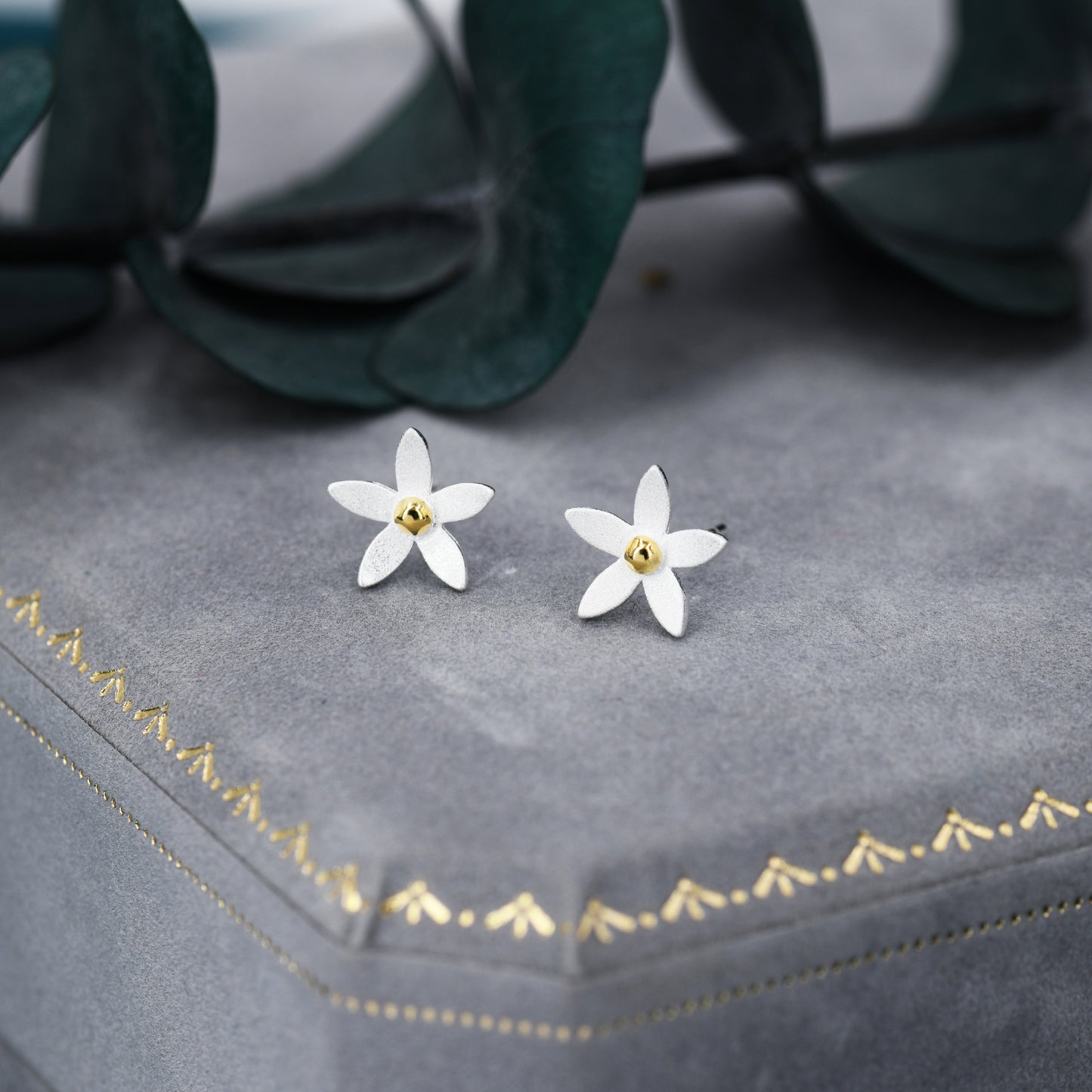 Jasmine Flower Stud Earrings in Sterling Silver - Cute Flower Blossom Earrings  -   Fun, Whimsical