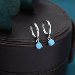 Sterling Silver 4mm Blue Turquoise Hoop Earrings, Turquoise Coin Dangle Hoop Earrings, Silver or Gold