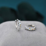 Aurora CZ Huggie Hoops in Sterling Silver, 8mm Mystic Colour AB Crystals Hoops, Silver or Gold, Dainty Lab Moonstone Hoops Earrings