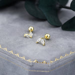 Sterling Silver CZ Marquise Leaf Screwback Earrings, Gold or Silver, Marquise Fan Screw back Earrings, Two Marquise Barbell Earrings