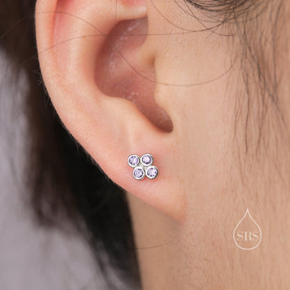 CZ Bubble Cluster Stud Earrings in Sterling Silver, Silver or Gold, Available in Blue, Purple, Black, Green and Clear CZs, Four CZ Stud