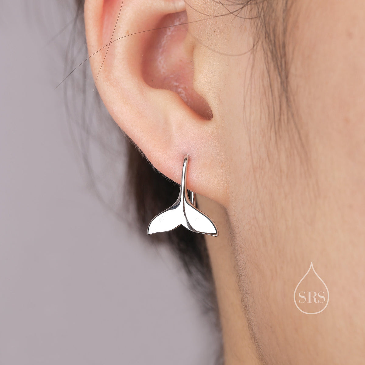 Whale Tail Drop Hook Earrings in Sterling Silver, Silver or Gold or Rose Gold, Fish Tail Earrings, Fish Earrings, Silver Fish Earring