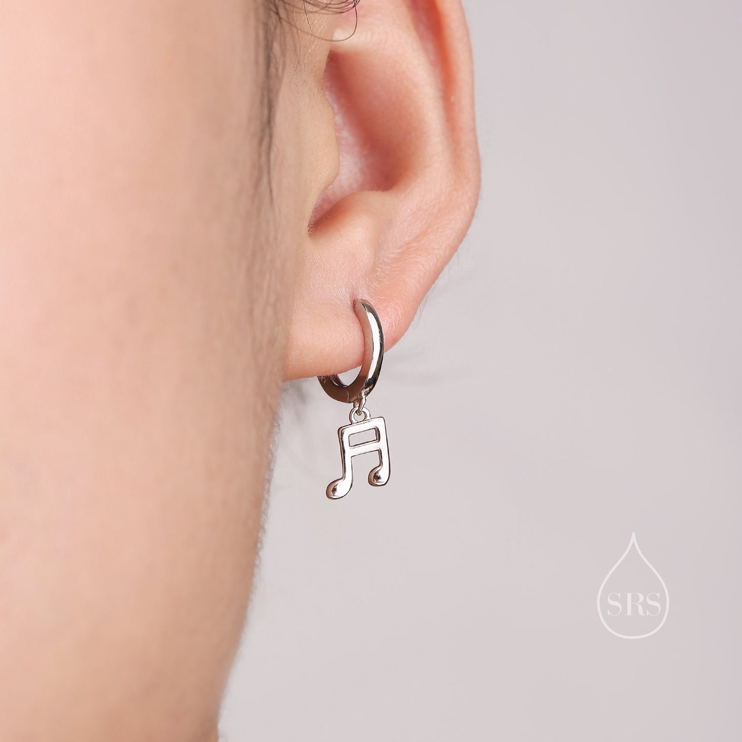 Mismatched Pair of Music Symbol Huggie Hoop Earrings in Sterling Silver, Silver, Gold or Rose Gold, Tiny Music Note Hoops