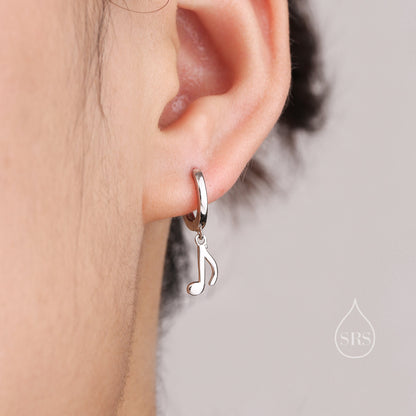 Mismatched Pair of Music Symbol Huggie Hoop Earrings in Sterling Silver, Silver, Gold or Rose Gold, Tiny Music Note Hoops