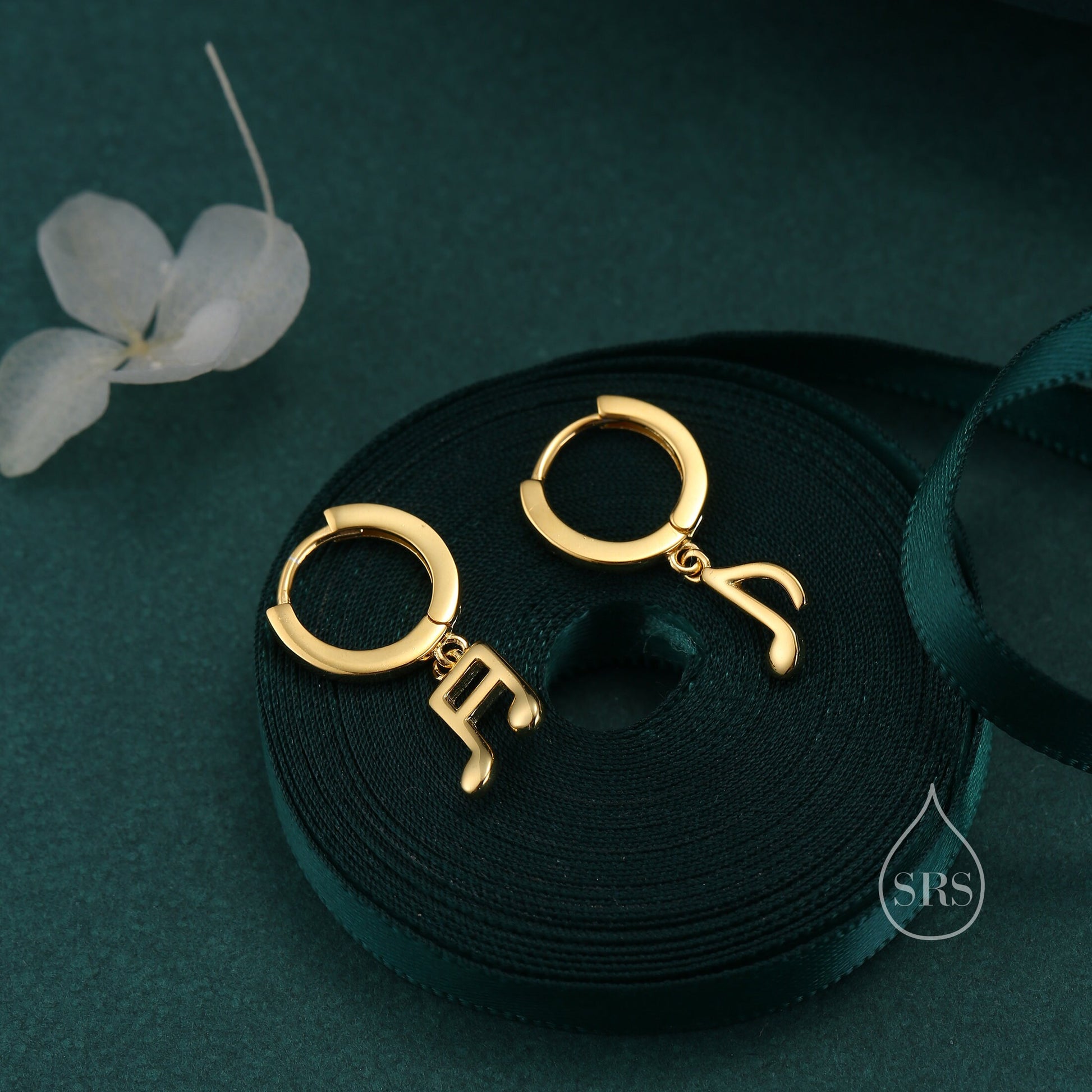 Mismatched Pair of Music Symbol Huggie Hoop Earrings in Sterling Silver, Silver, Gold or Rose Gold, Tiny Music Note Hoops