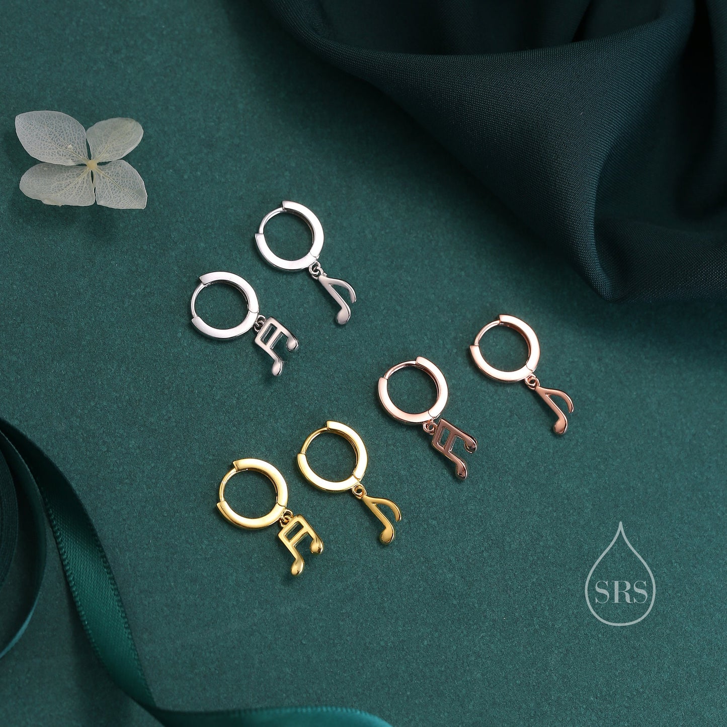 Mismatched Pair of Music Symbol Huggie Hoop Earrings in Sterling Silver, Silver, Gold or Rose Gold, Tiny Music Note Hoops