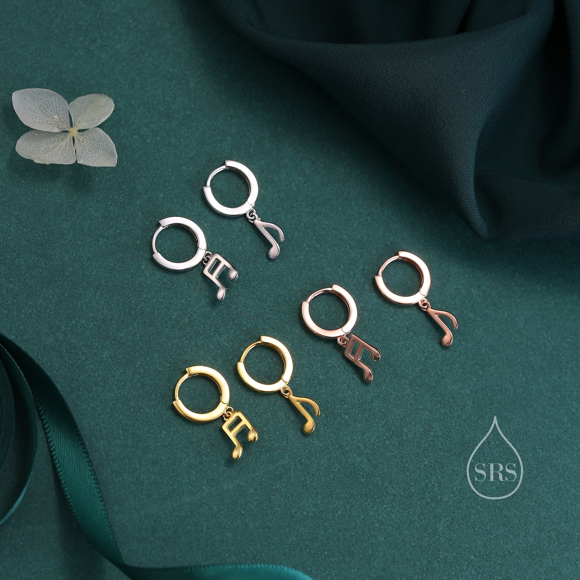 Mismatched Pair of Music Symbol Huggie Hoop Earrings in Sterling Silver, Silver, Gold or Rose Gold, Tiny Music Note Hoops