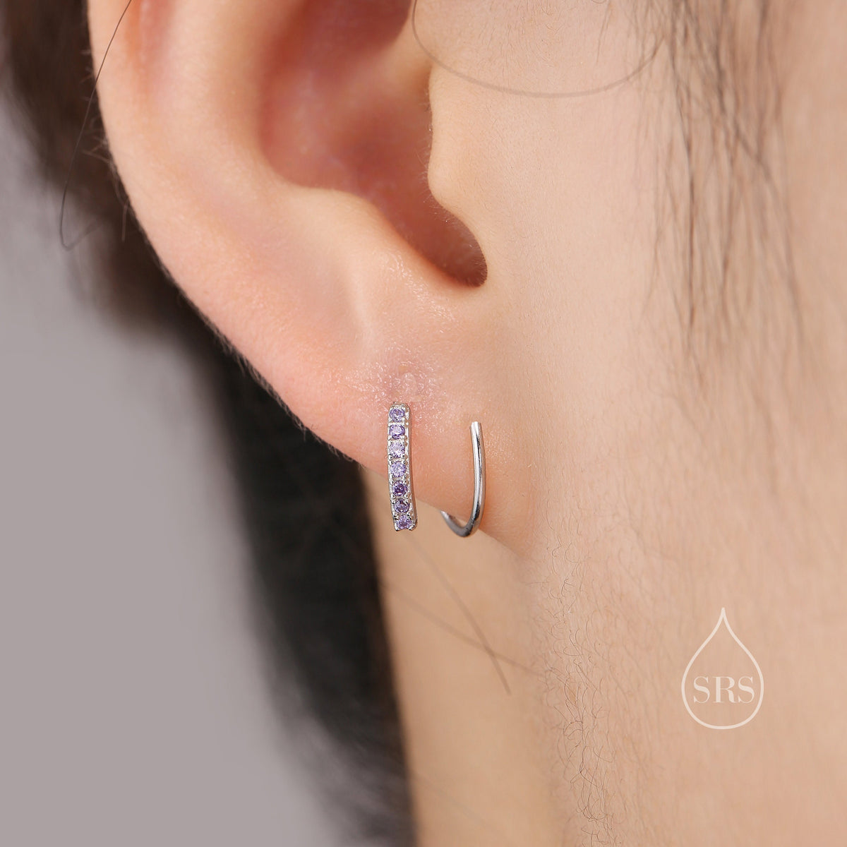 Single Piercing CZ Spiral Hoop Earrings In Sterling Silver, Various Colours, Silver, Gold or Rose Gold, 8mm Minimalist Spiral Earrings