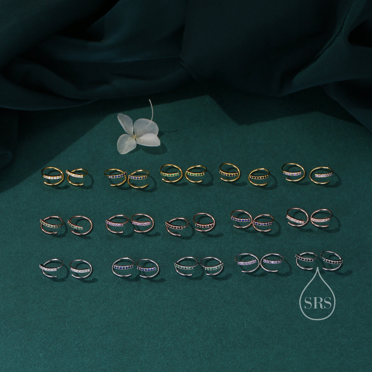 Single Piercing CZ Spiral Hoop Earrings In Sterling Silver, Various Colours, Silver, Gold or Rose Gold, 8mm Minimalist Spiral Earrings