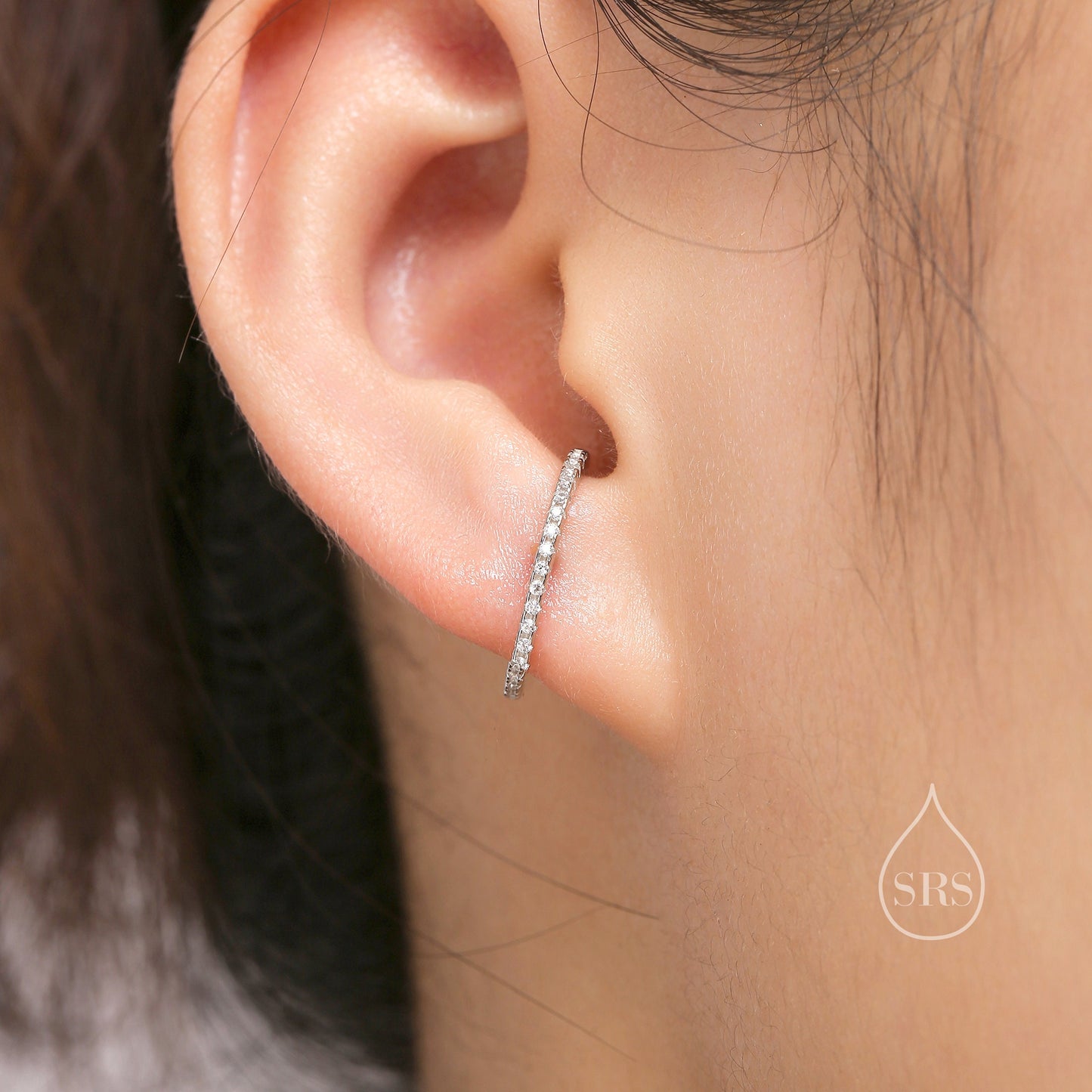 Sold as one piece! Minimalist Skinny CZ Earlobe Cuff Earring in Sterling Silver, Simple CZ Suspender Earring, Lobe Cuff, Silver or Gold