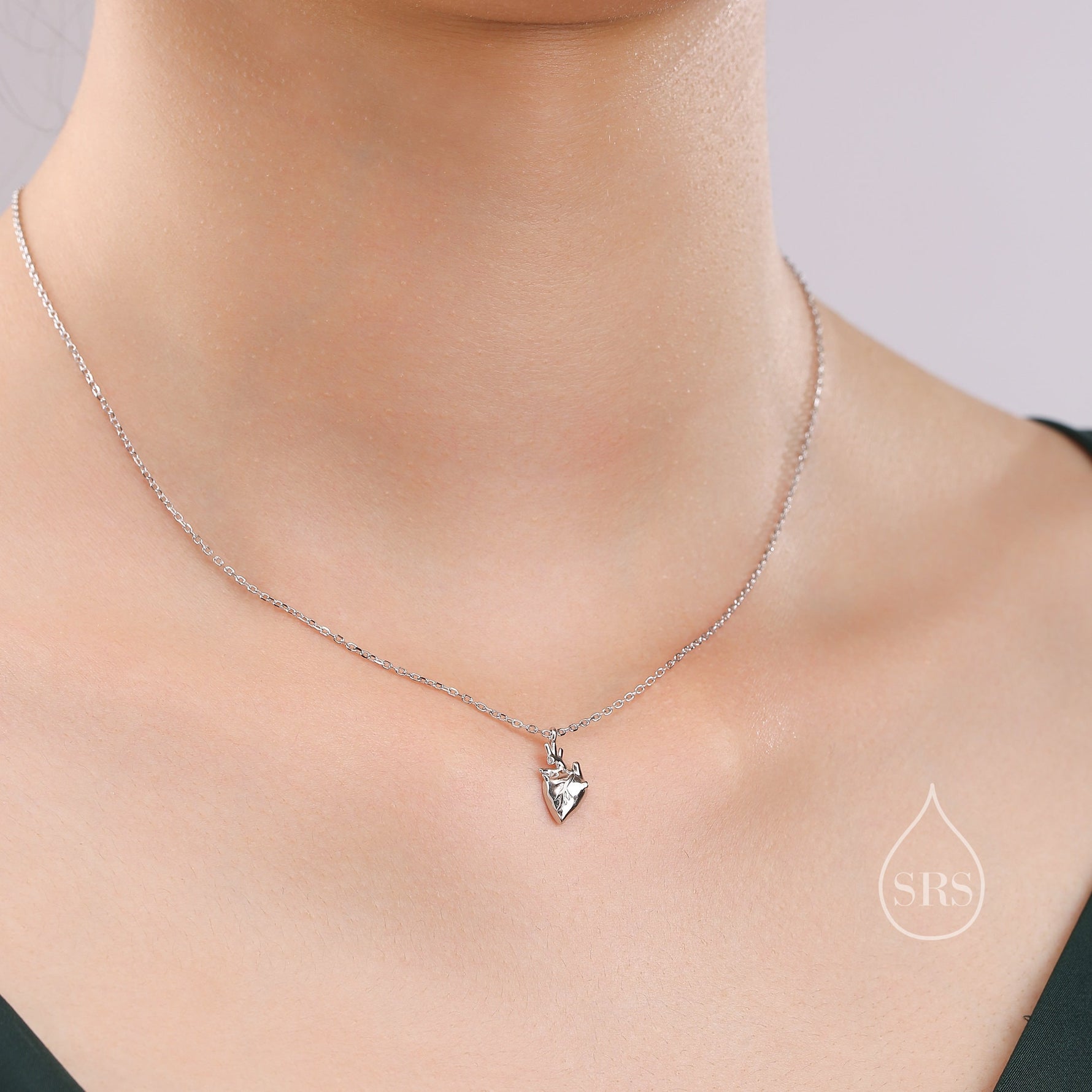 Anatomical Heart Pendant Necklace Sterling Silver, Silver or Gold, Beating Heart Necklace, Realistic Heart Necklace, Gothic and Punk